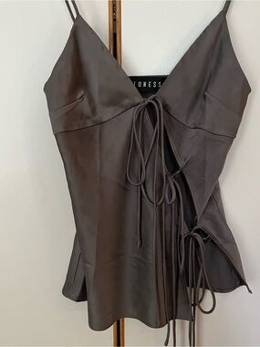 Lioness Silky Dark Grey Lace-Up Cami Top XXS